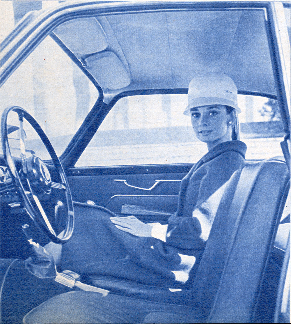 Audrey Hepburn inside an Italia at the Italian Exposition from the Japanese move fan magazine.