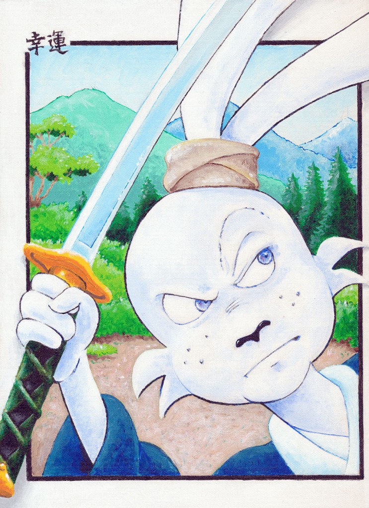 A 9"x 12" acrylic painting on canvas board of Stan Sakai's great Usagi Yojimbo.